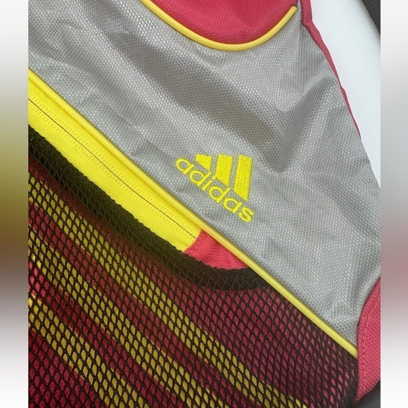 Adidas Cinch Sack Drawstring Backpack Sling Gym Bag Pink Gray Yellow Neon Zip - Picture 2 of 6